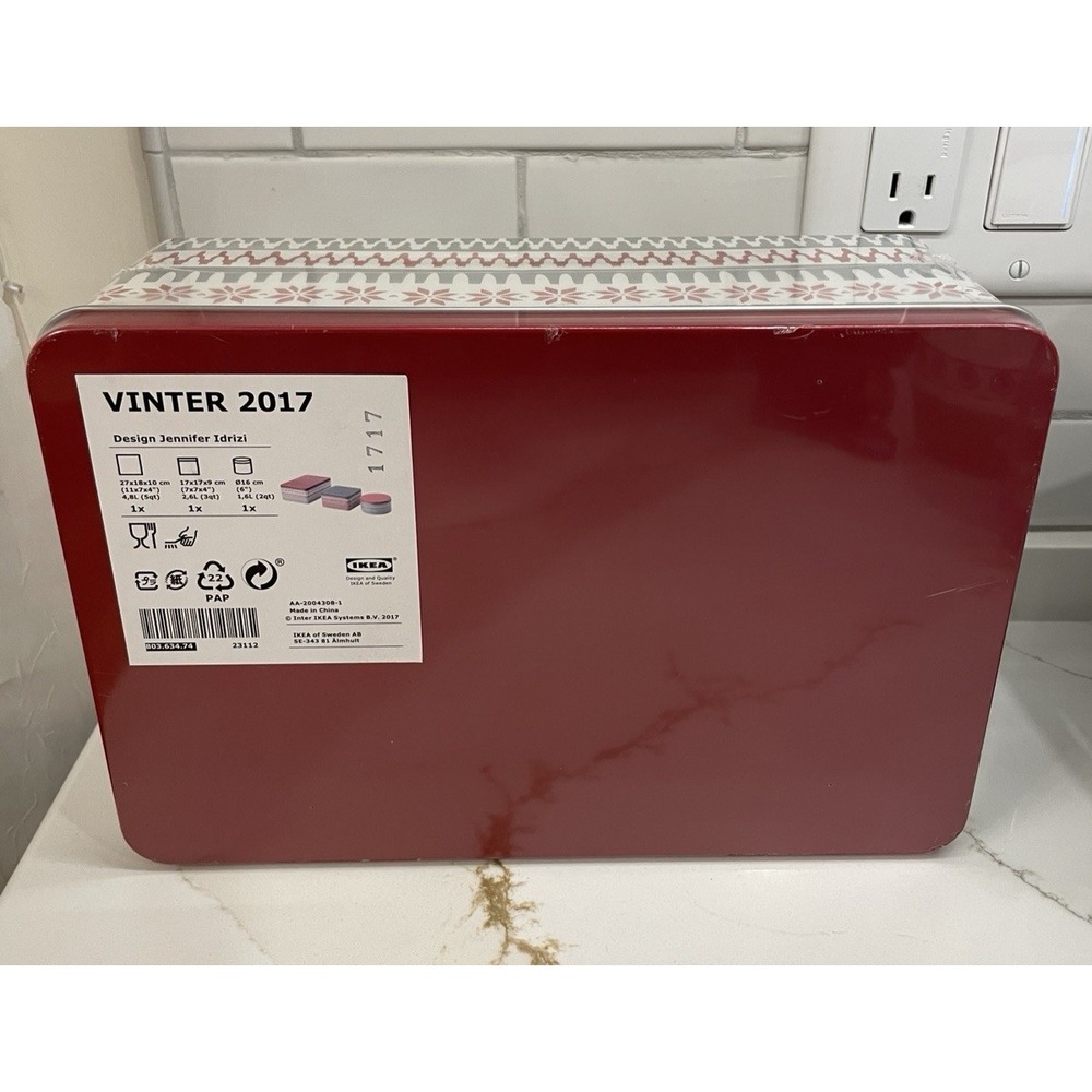 IKEA Tin Container Set Of 3 Christmas Vinter Nordic Fair Isle Metal New Sealed